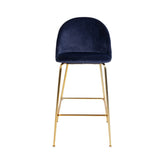 Scaun de bar albastru/auriu din catifea poliester si otel Lausanne House Nordic